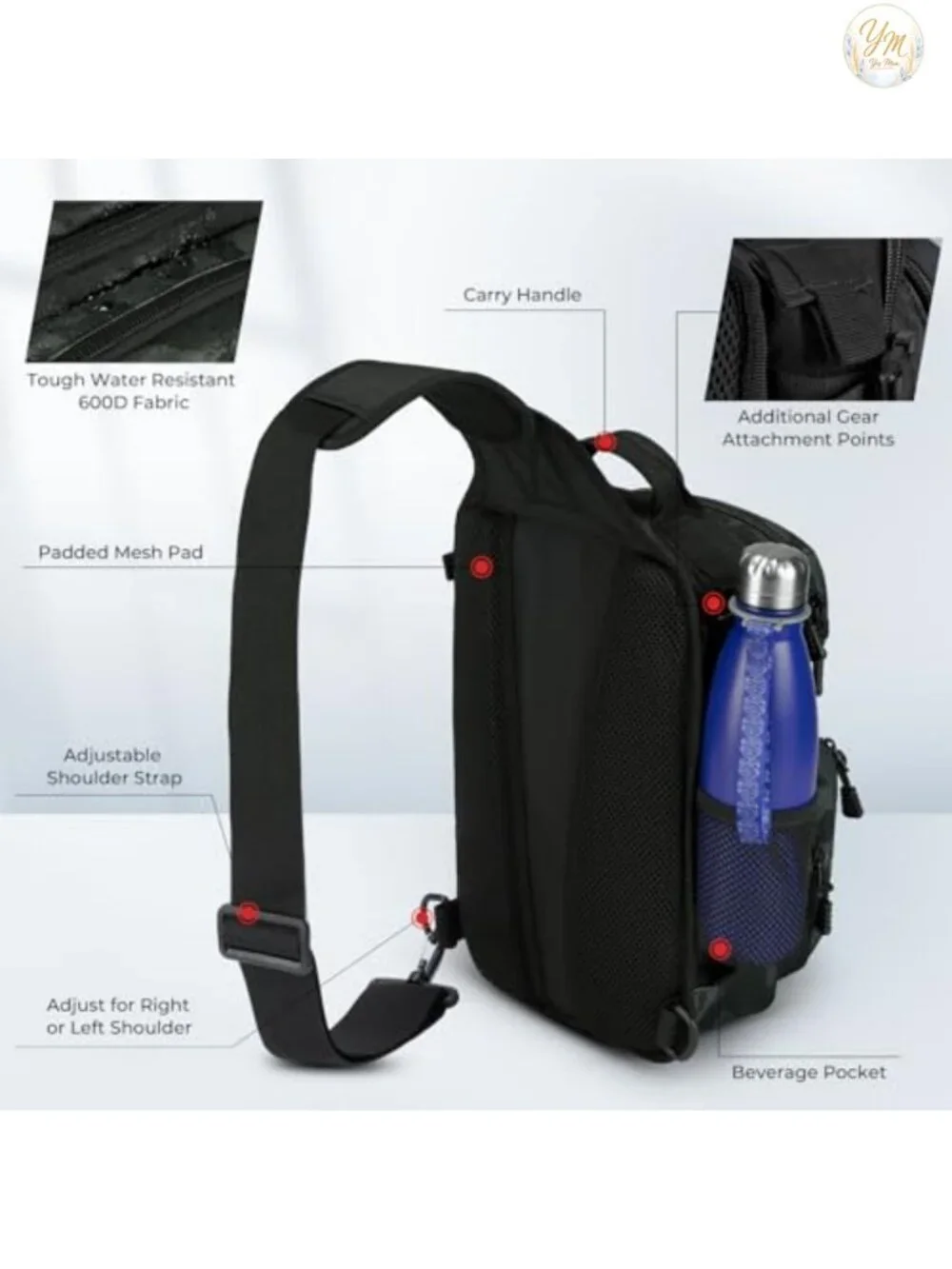 Tactical Fishing Sling Backpack with Rod Holder, Molle System, Water Resistant